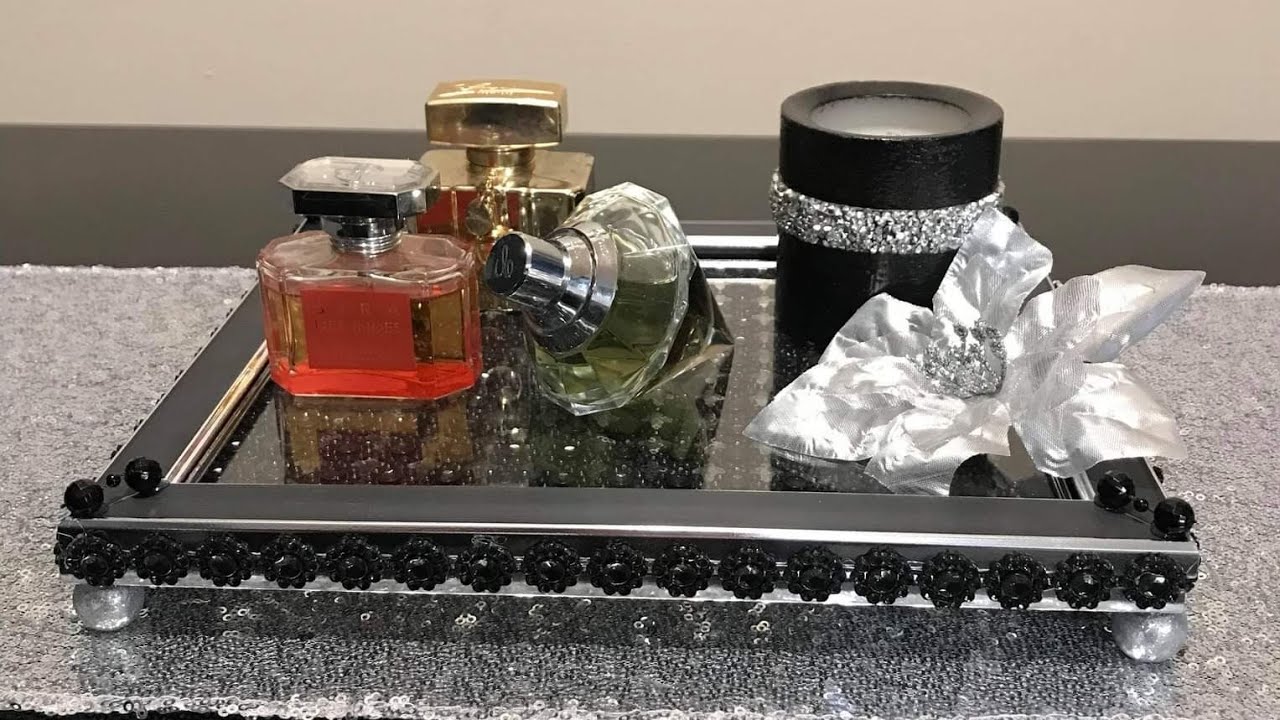 Glam Tray /Vanity /DIY /Dollar Tree #dollartree #diys #Dollartreediys #vanity #vanitytray #diy