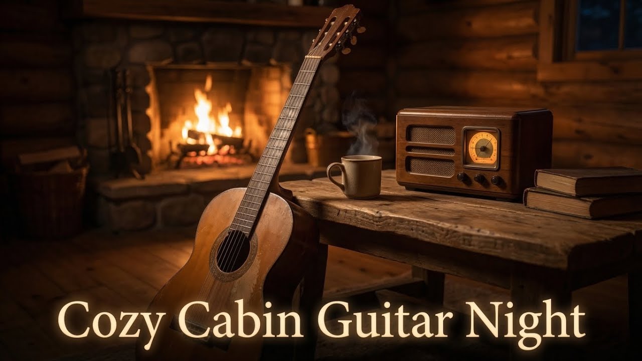 Cozy Winter Cabin by the Fire | Gentle Acoustic Guitar & Peaceful Night Ambience