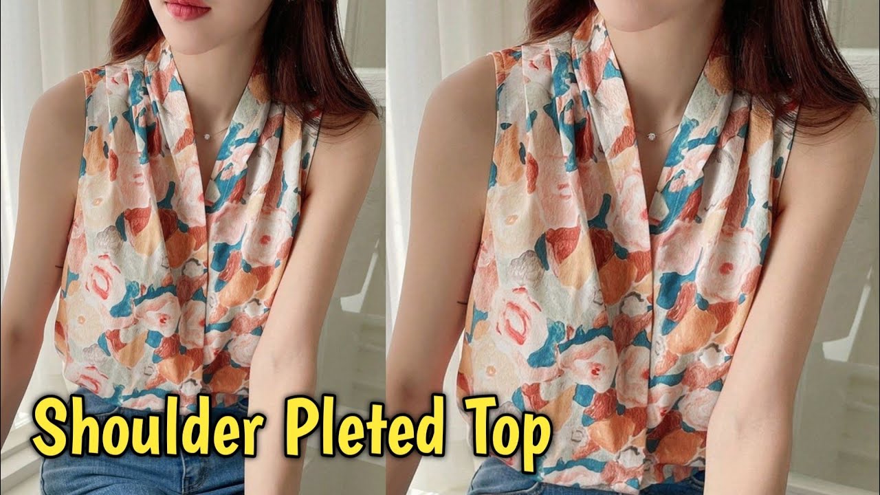 DIY trending shoulder pleated top cutting and stitching / very easy