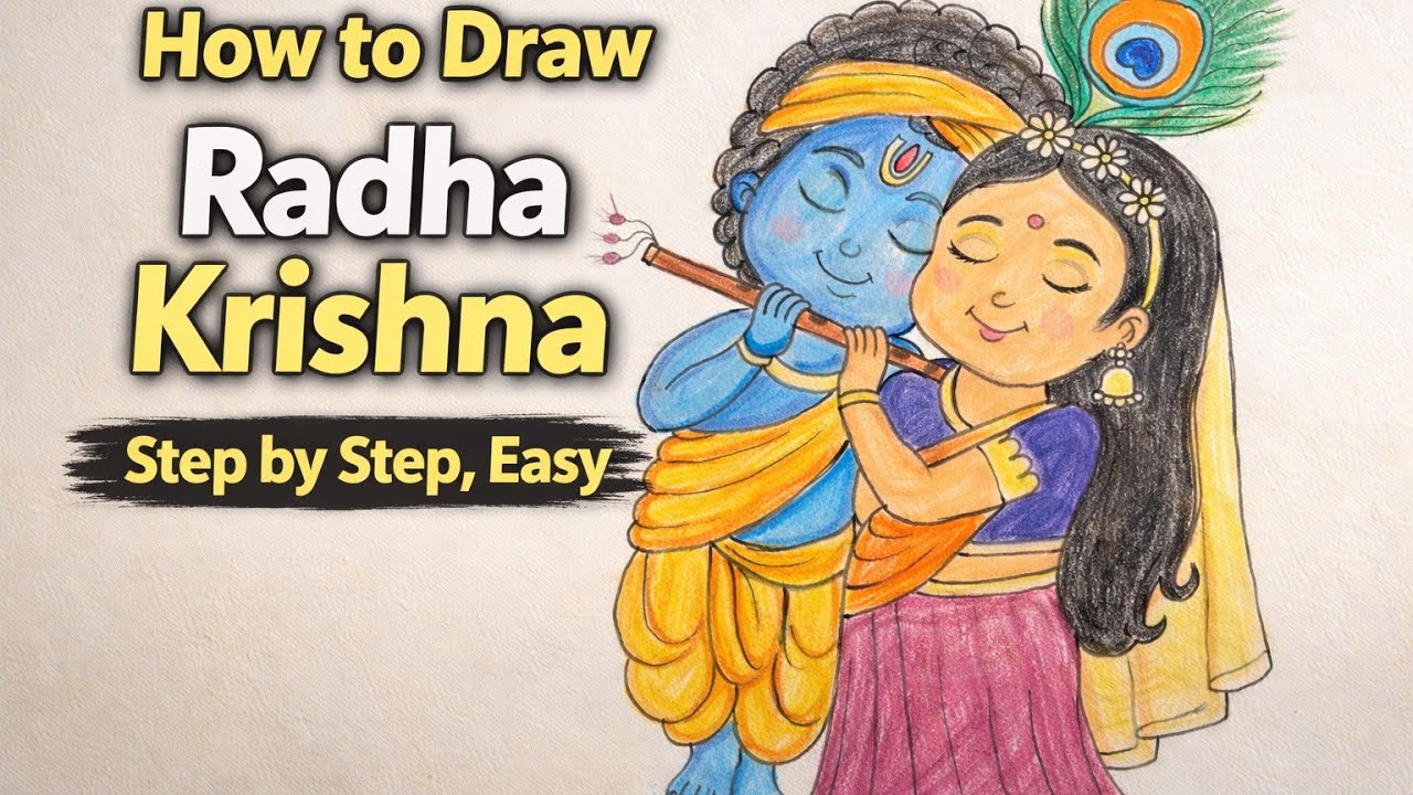 How to Draw Cute Radha Krishna 💙💛 | Easy Step by Step Drawing Tutorial ✏️✨