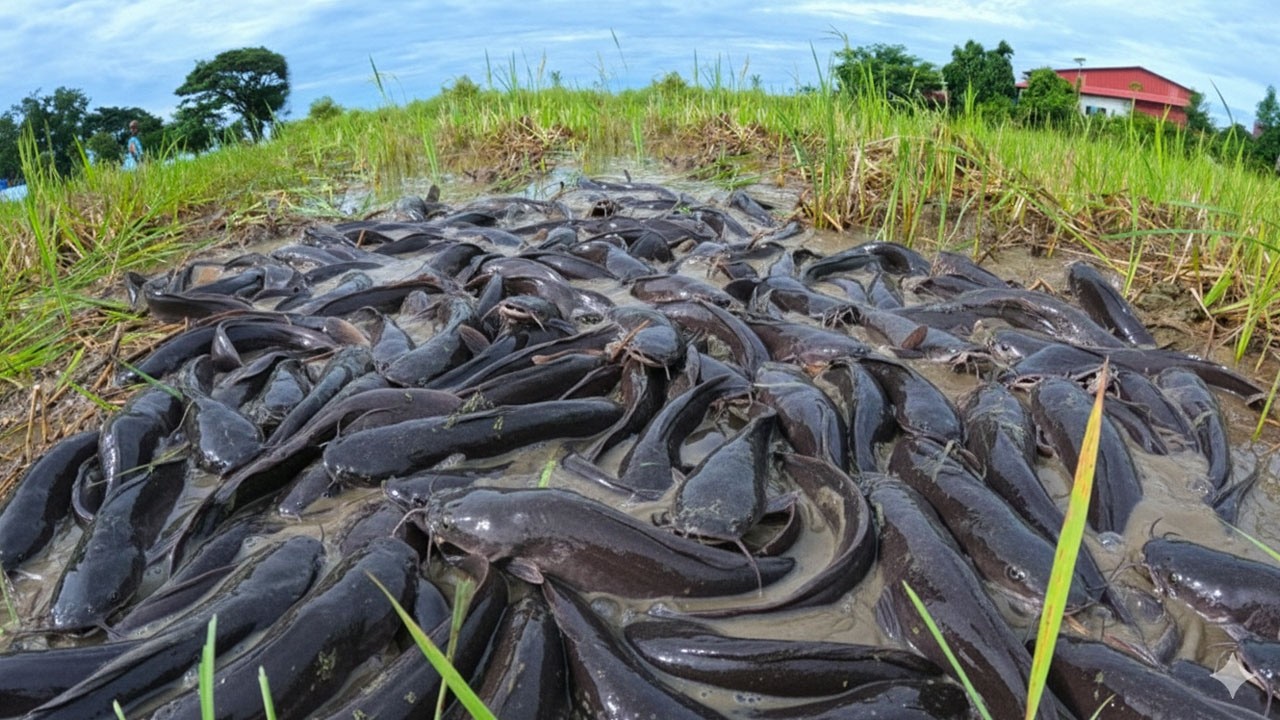 AMAZING! Found Hundreds of Catfish and Giant Eggs in the Rice Field!