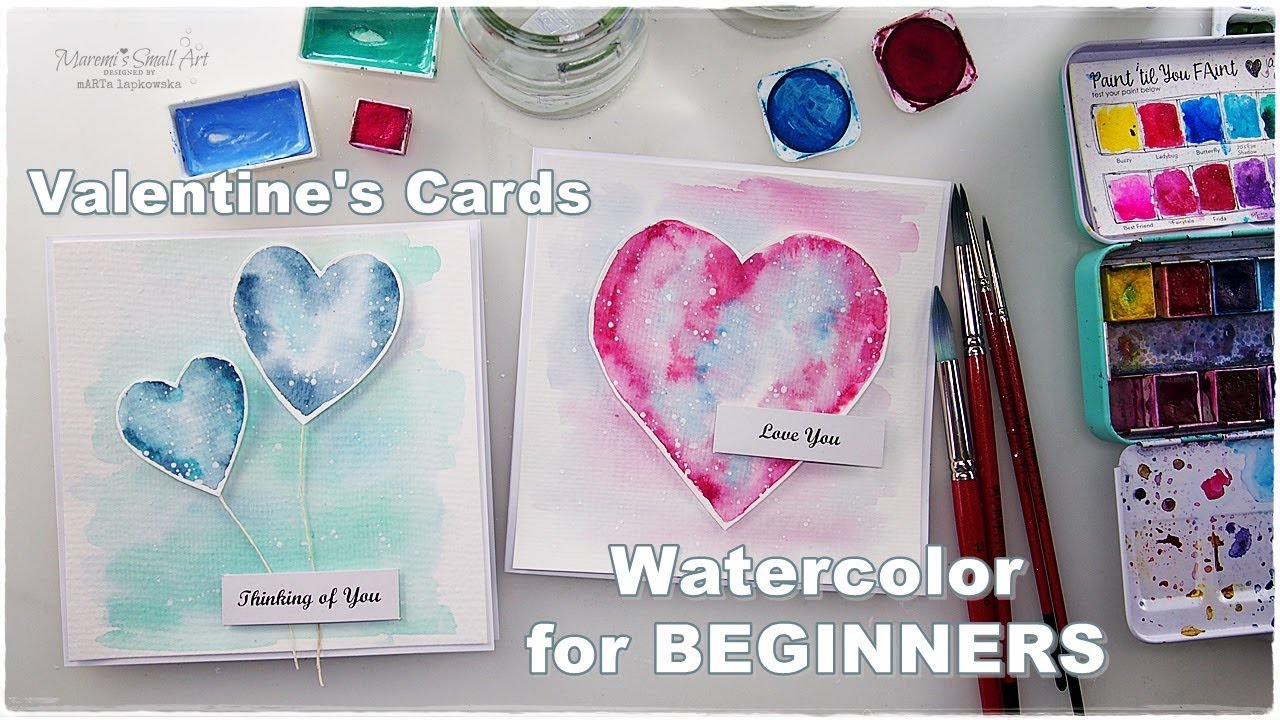 2 Basic Watercolors Valentine's Day Cards ♡ Maremi's Small Art ♡
