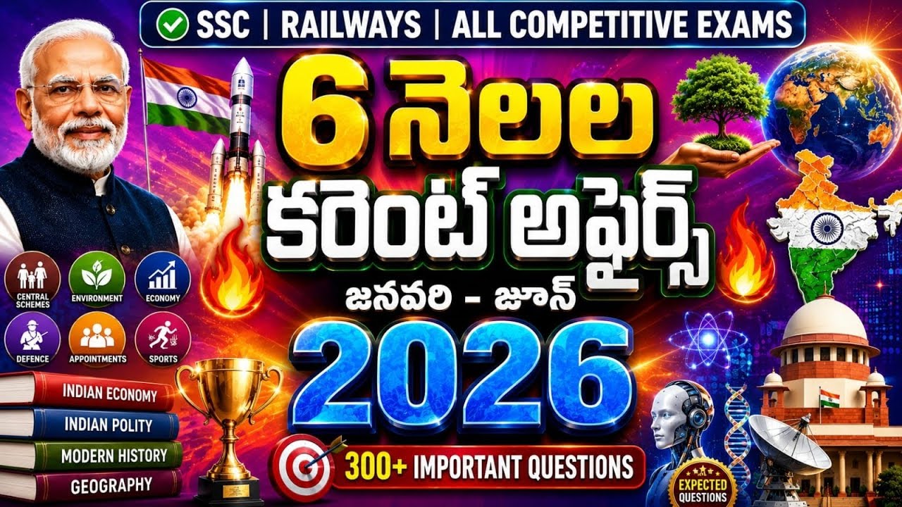 6 నెలల కరెంట్ అఫైర్స్ 2026🔥జనవరి-జూన్🔥200+ IMPORTANT QUESTIONS🔥EXPLANATION IN BOTH ENGLISH & TELUGU🔥