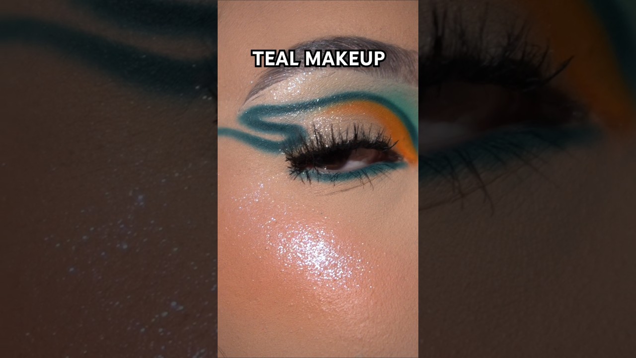 Teal and orange🩵🔥 #makeup #eyeshadow #highlighter #gloss #eyeliner #makeuptutorial #makeuplover
