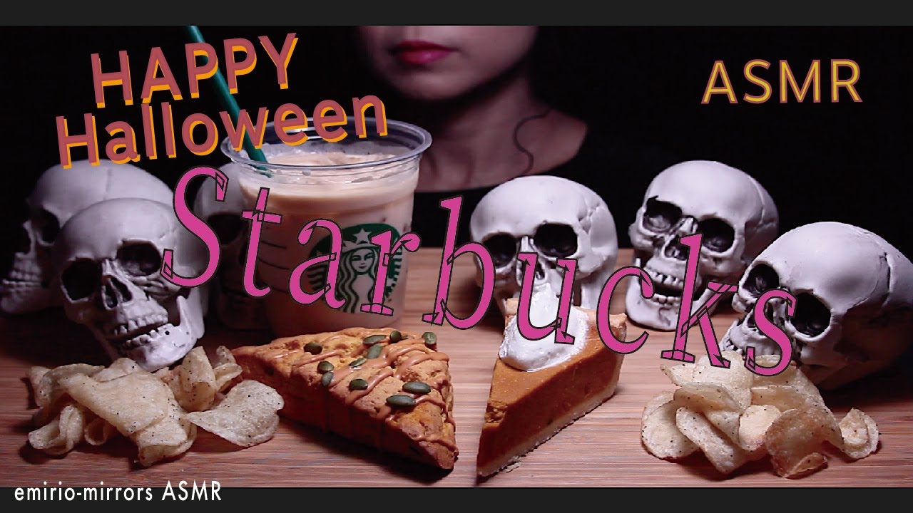 ASMR Starbucks Halloween pumpkin sweets🎃&ICE whitecafe mocha |NO Tolking|Eating sounds|