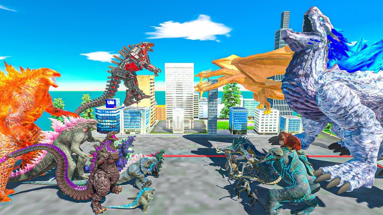 Team Mechagodzilla vs Team King Ghidorah - Animal Revolt Battle Simulator