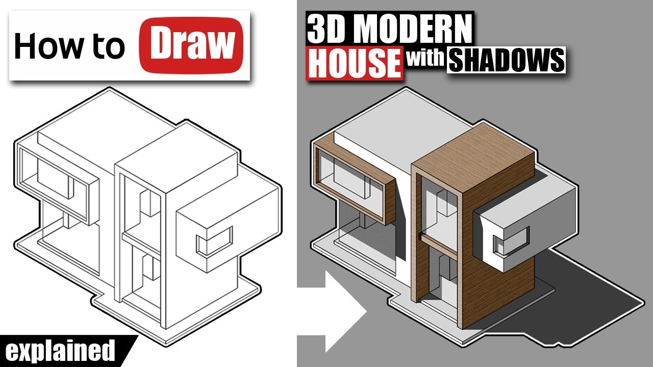 Как нарисовать 3D современный дом с тенями - 3D Trick Art I Tutorial #15