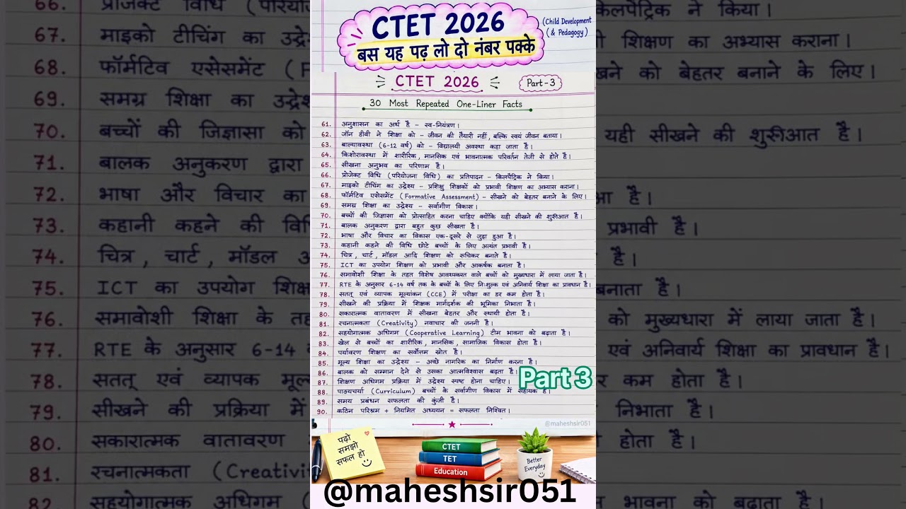 CTET 2026 Important Questions and Answers 🔥 | CTET Previous Year Questions #ctet #ctet2026 #ctetcdp