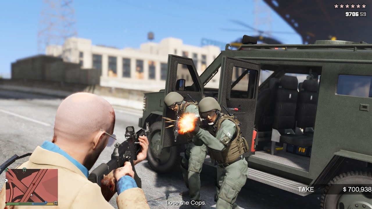 GTA V The Six Spaces Heist  + 10 Star Cop Chase Escape