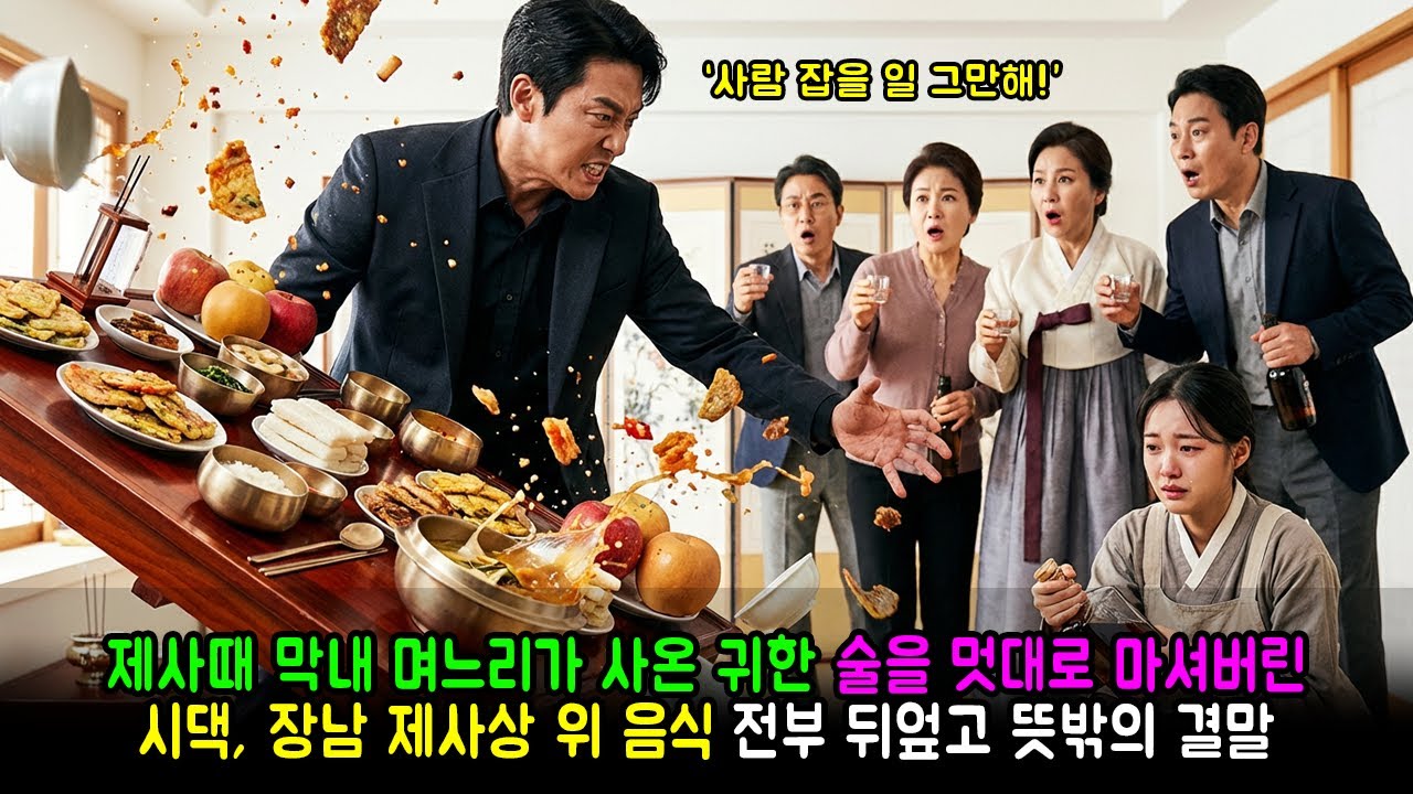 제사때 막내 며느리가 사온 귀한 술을 멋대로 마셔버린 시댁, 장남 제사상 위 음식 전부 뒤엎고 뜻밖의 결말 | 감동사연 | 노후사연 | 막장사연