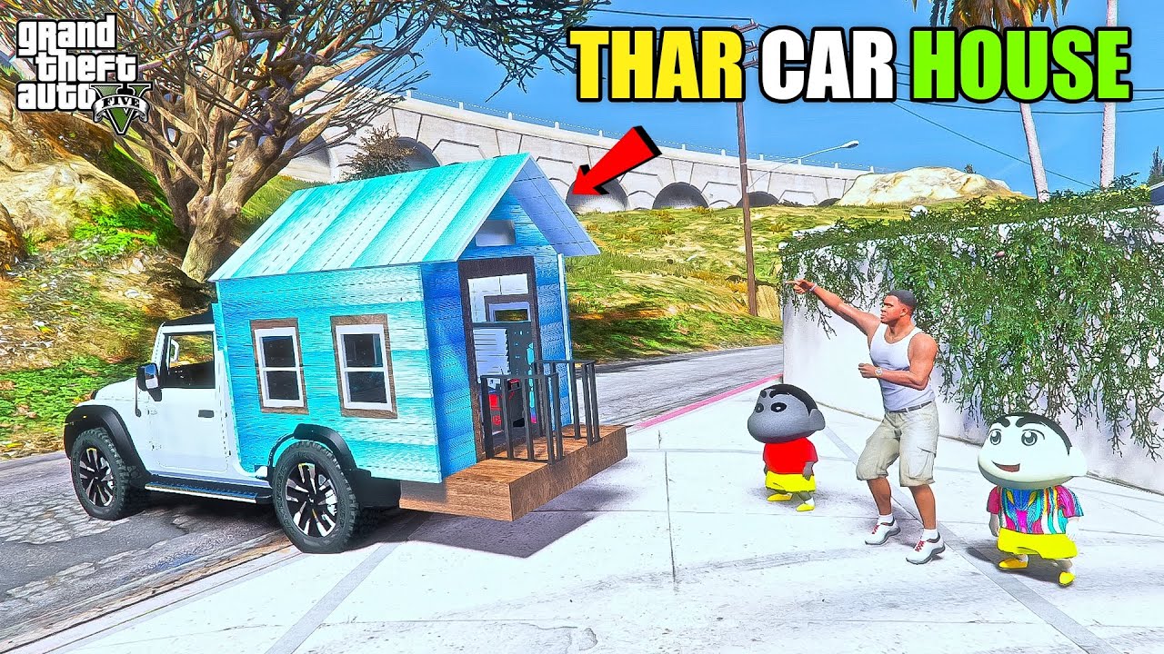 Franklin & Shinchan & BlackChan Built A House On His Mahindra Thar Roxx Car in GTA 5