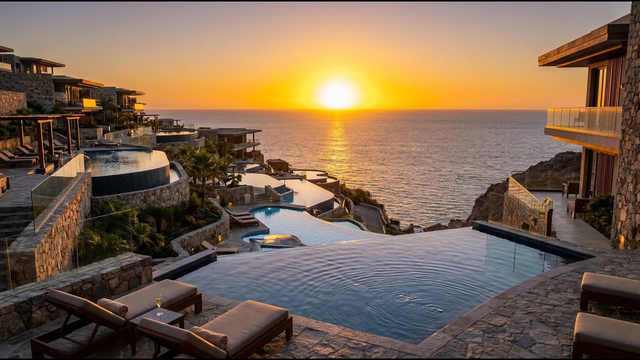 Five-Star Cliffside Resort Sunset | Luxury Ocean View Relaxation
