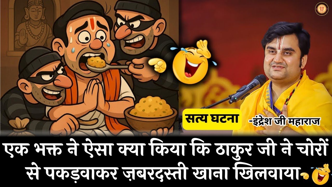 ठाकुर जी ने भक्त को जबरदस्ती पकड़वाकर खाना खिलना दिया #indreshjikatha #indreshji  #bhaktipath 