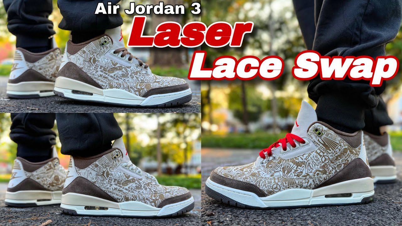 Jordan 3 Laser &ldquo;Palomino&rdquo; Lace Swap/On Feet 