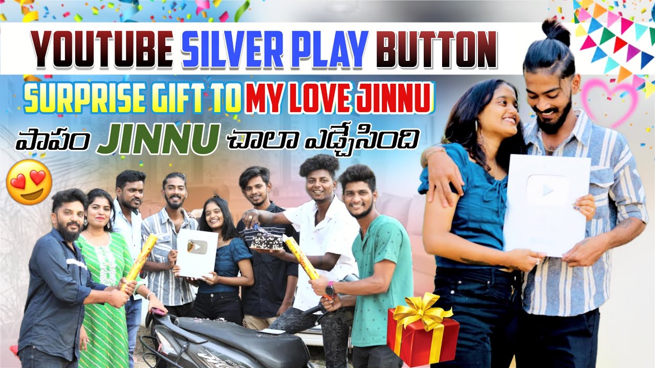YouTube silver playbutton surprise gift to my love Jinnu  పాపం jinnu చాల ఏడ్చేసింది|jinnuthosonu|
