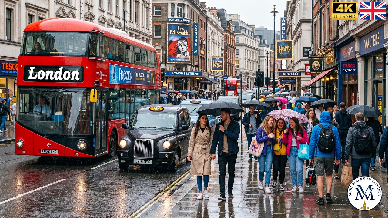 🇬🇧 LONDON WALK 4K ☔ Rainy Day Walking Tour in London's City Centre 🔥 West End & Soho | True 4K