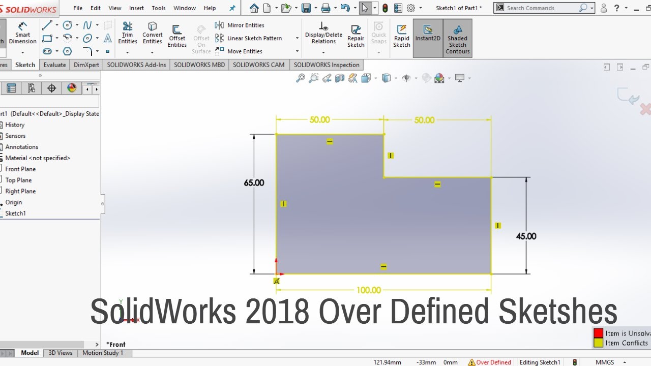 SolidWorks 2018 Tutorial For Beginners _ Over Defined Sketches