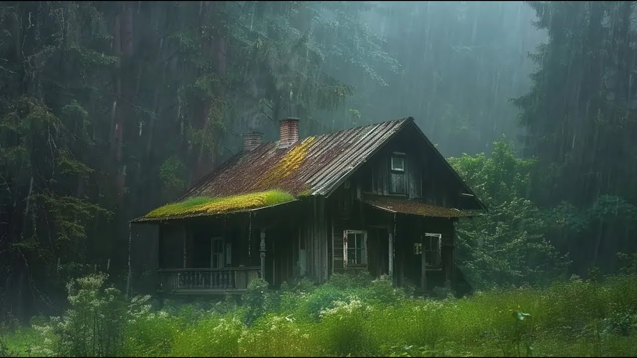Listen to Sleep Deeply with Heavy Rain & Thunder Sounds at Night on an Abandoned House in the Forest