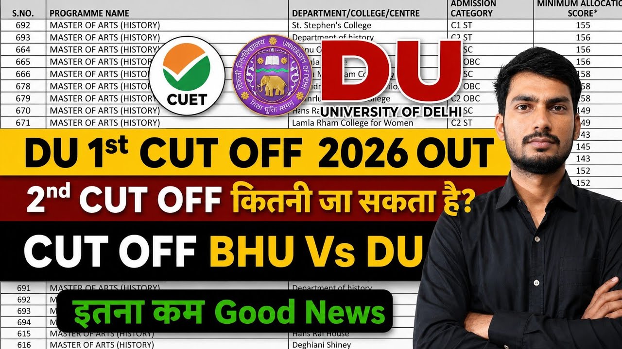 DU 1st Cut Off 2026 | How much will the 2nd Cut Off be? 🤔 | BHU Vs DU Cut Off Analysis! DU PG Cut...