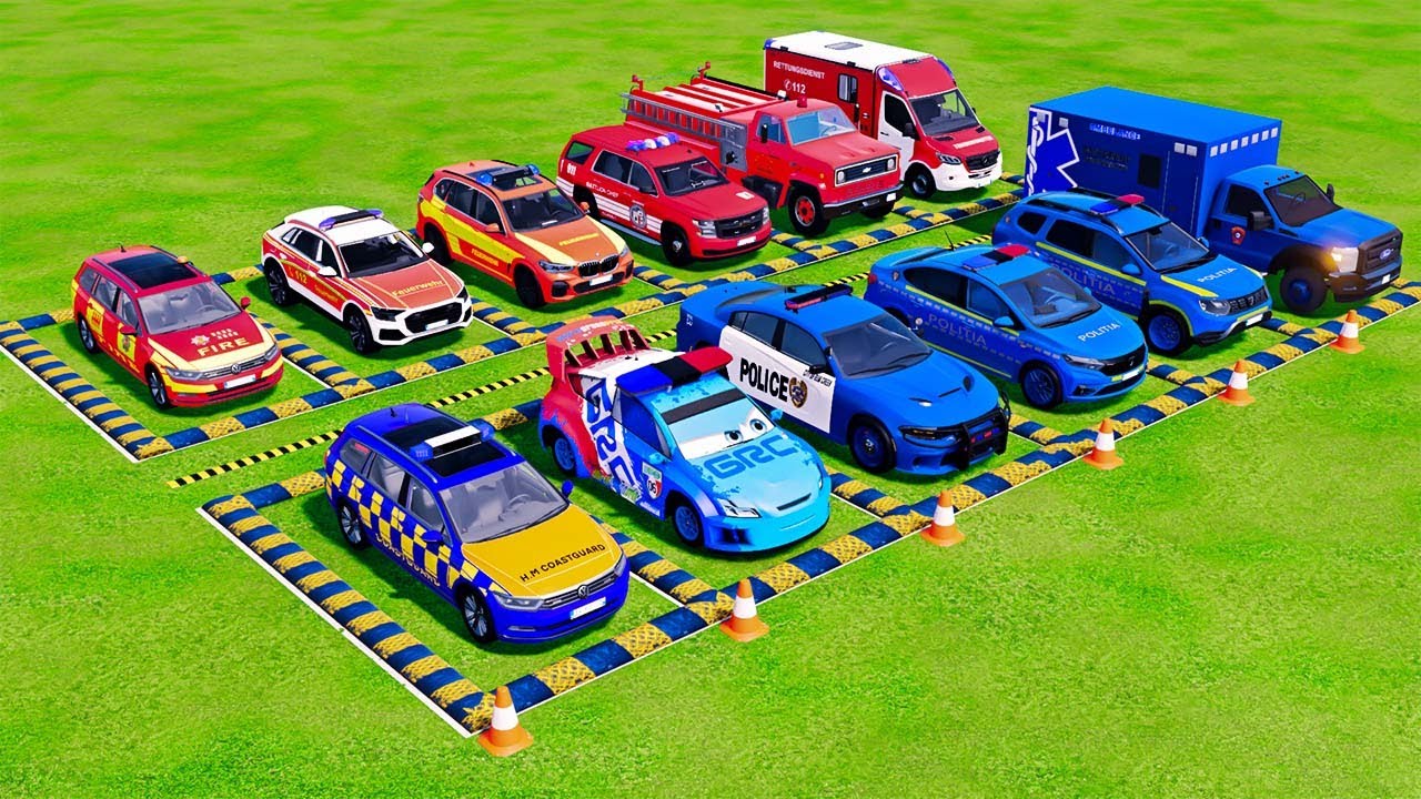 POLICE COLORFULL - TRANSPORTING POLICE CARS, AMBULANCE VEHICLES, FIRE TRUCK WITH TRUCK - FS22 #692