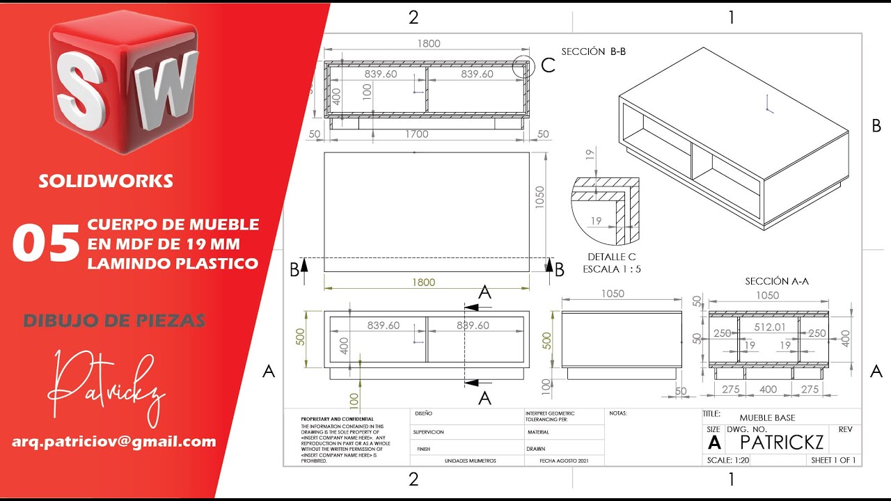 CURSO DE SOLIDWORKS 2021 , MODELADO Y PLANOS .MOBILIARIO TIENDA DEPARTAMENTAL