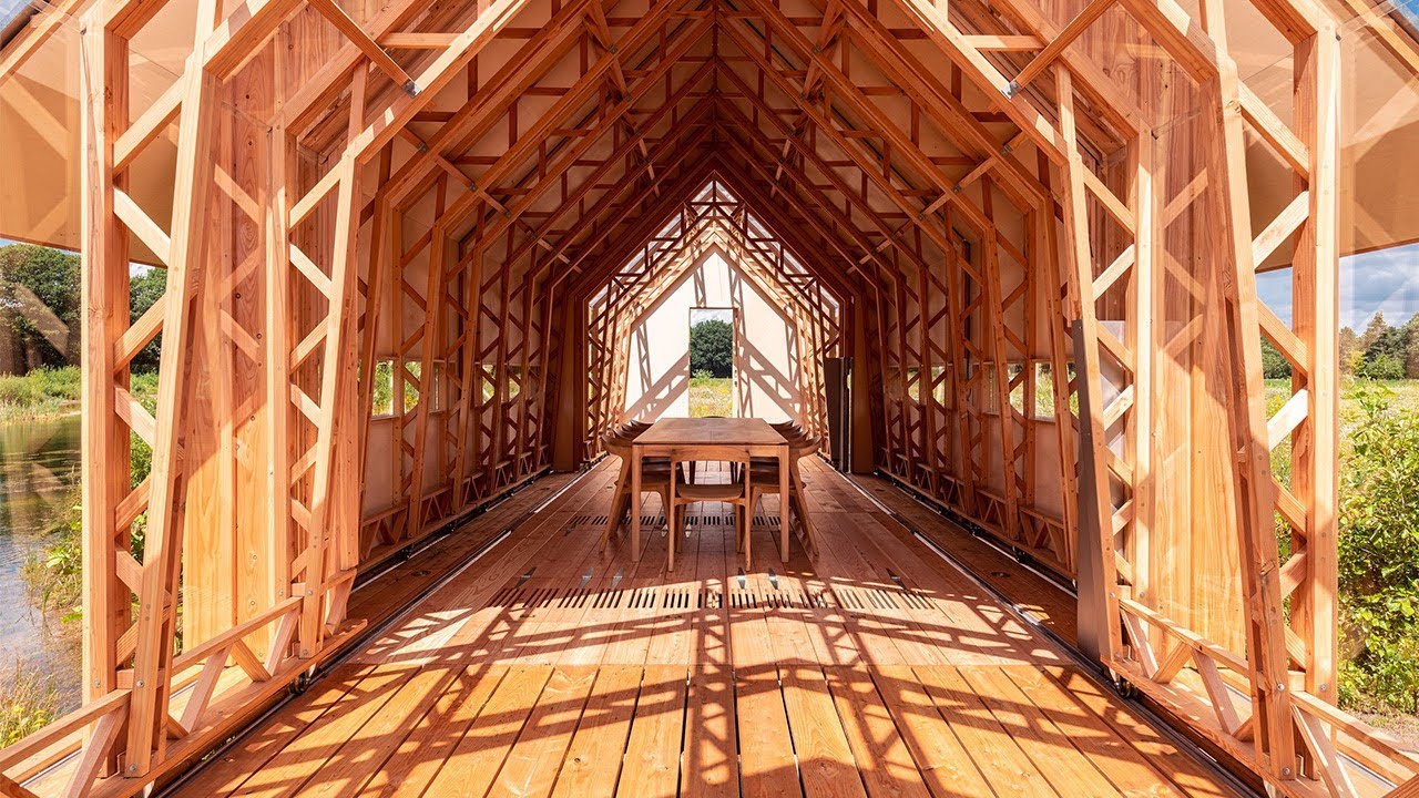 Cabin ANNA Meet by Caspar Schols features sliding walls that transform into a flexible workspace