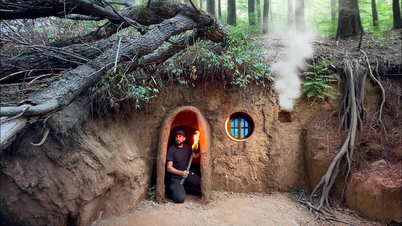 Building a cave for survival in a wild boar den