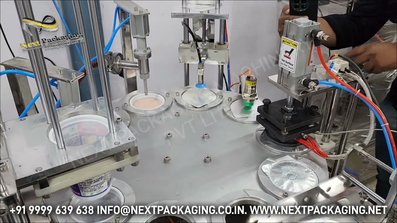 High-Speed Lassi & Yogurt Filling: Automatic Rotary Machine with Inkjet Printing | Cup packing m/c