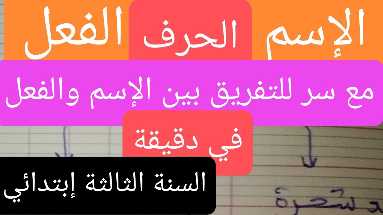 الإسم والفعل والحرف,والتفريق بينهما في دقيقة,للسنة الثالثة إبتدائي 