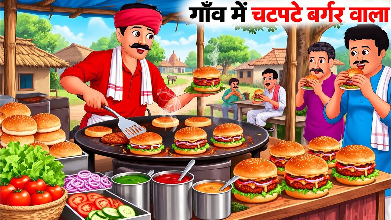 गाँव में चटपटे बर्गर वाला | Gaon Mein Chatpate Burger Wala | hindi stories | Cartoon stories