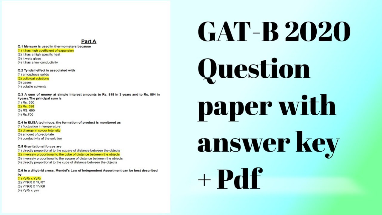 GAT-B 2020 solved question paper + download pdf