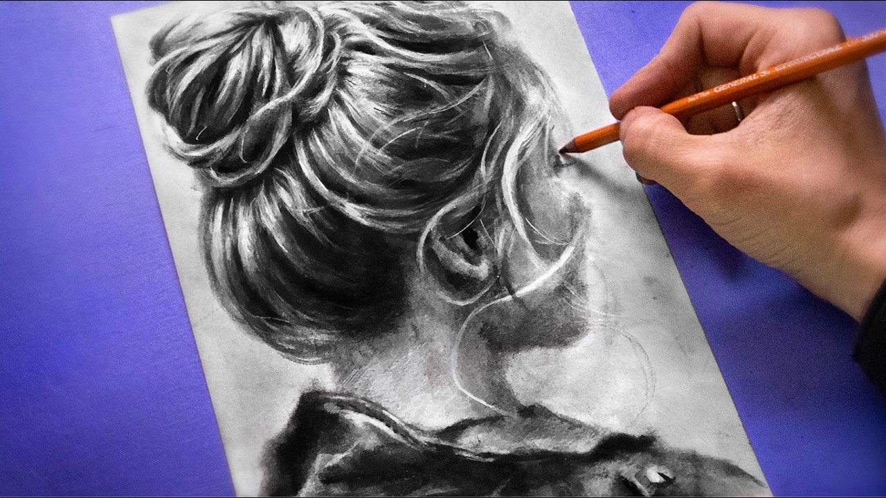 ASMR - Drawing Realistic Hair with Charcoal Pencils - No Talking