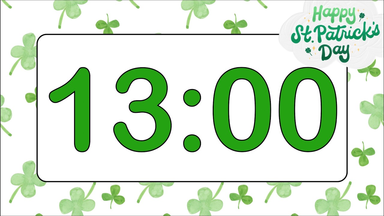 13 Minute Chill Saint Patrick’s Day Countdown Timer (Fun Bells Alarm at End, No Music)