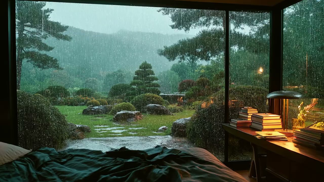 Peaceful Rainy Day in a Zen Garden View | Relaxing Rain Sounds for Sleep, Focus and Study
