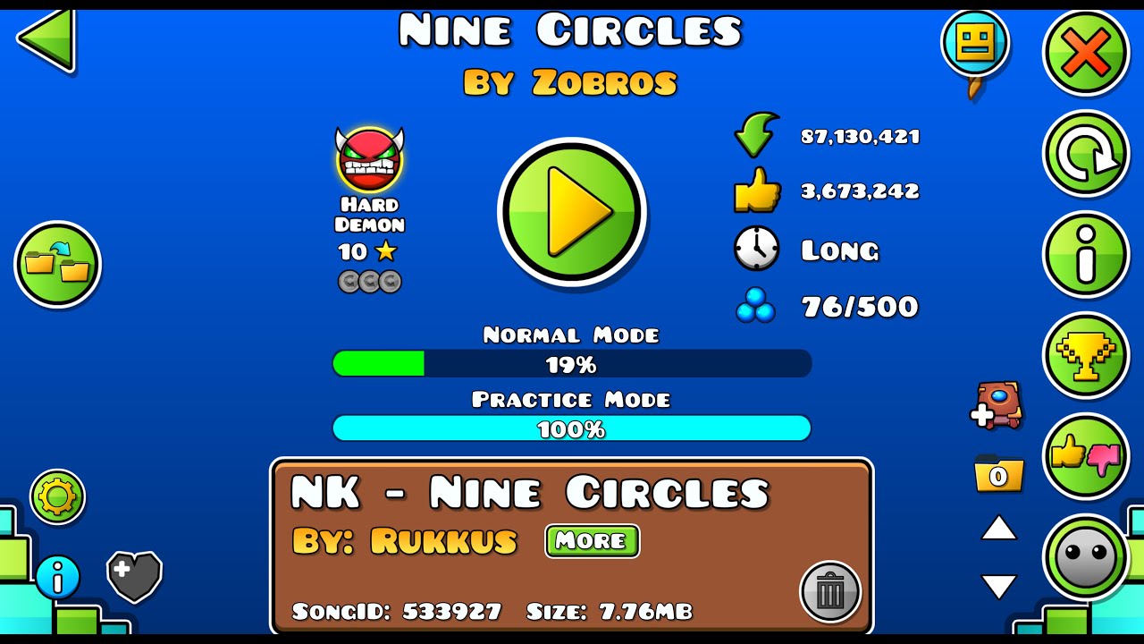 TRYING TO BEAT NINE CIRCLES DAY 3 OF LIVE NC (Geometry dash) will also play your guys levels