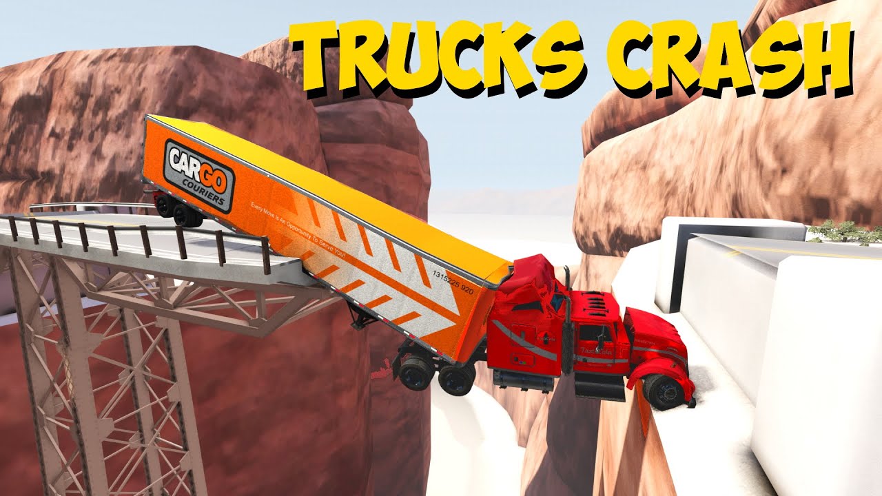 TRUCKS CRASH ON A BROKEN BRIDGE #4 - BEAMNG DRIVE