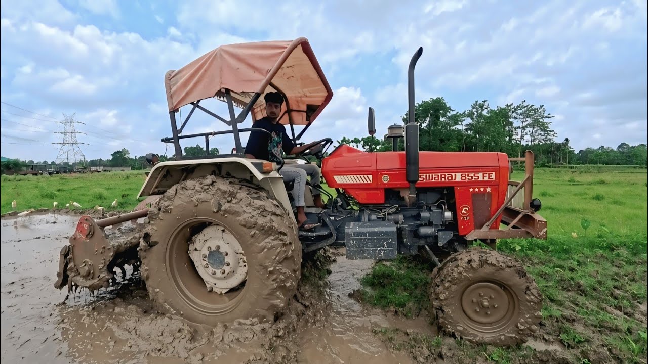 Swaraj 855 FE Tractor Working Rotavator In Rice Seeds Preparing | Mud Farming | Rafiktractorwala