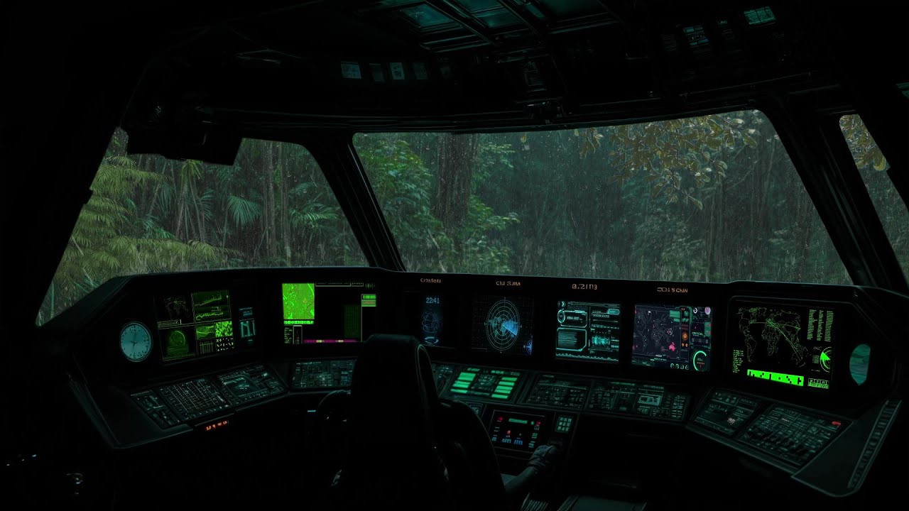 🌌🌧️ Rainy Jungle Sci-Fi Base Ambience | Thunder Sounds for Deep Sleep, Focus & Relaxation