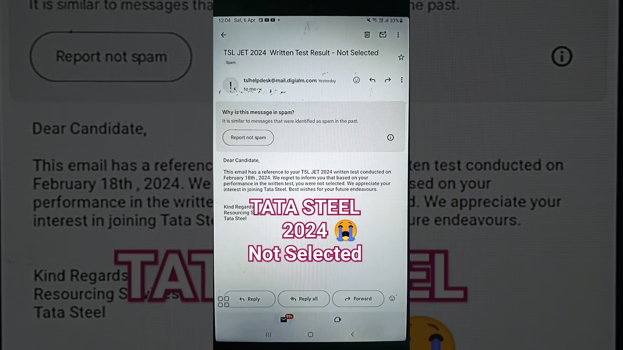 Tata Steel Jet Result  2024 #😭Not selected  💔💔💔