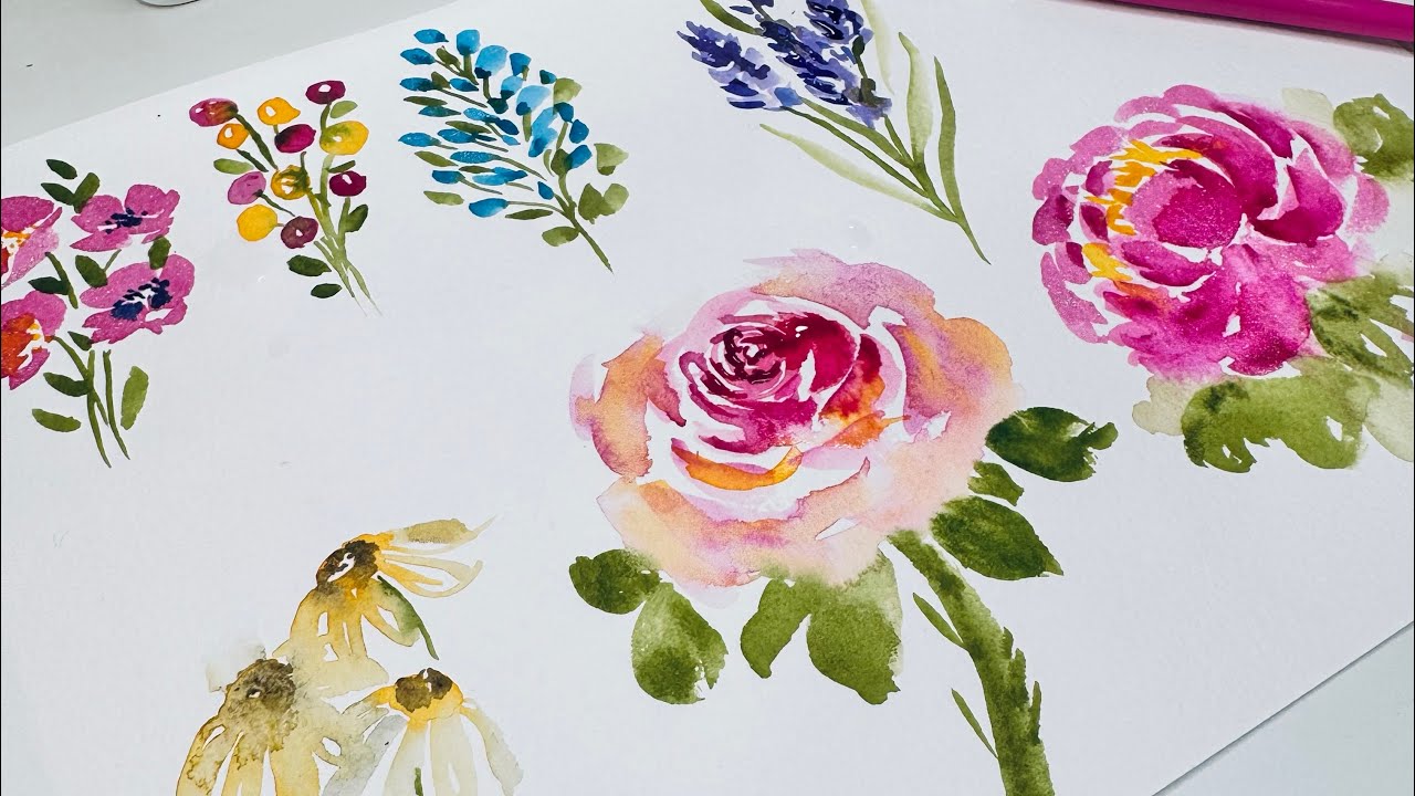 Favorite Watercolor Flowers & Fillers | Peony, Daisies, Berries & Salvia for Loose Florals