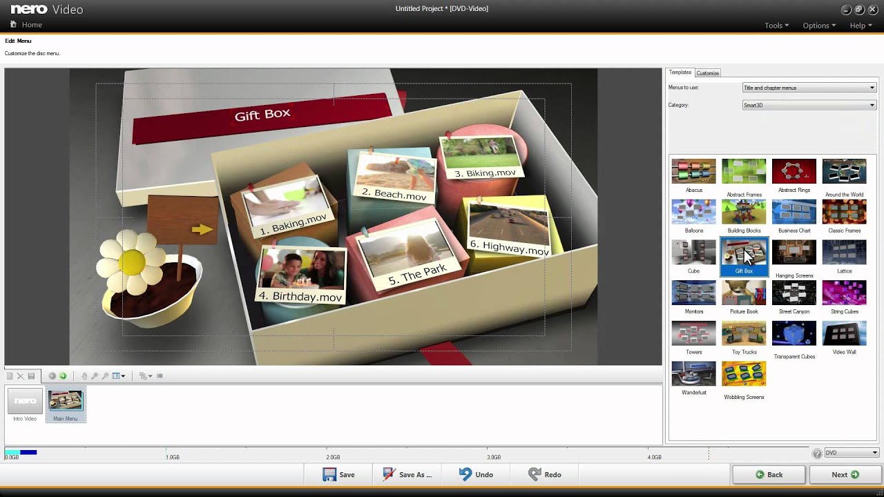 Customize disc menus in Nero Video authoring