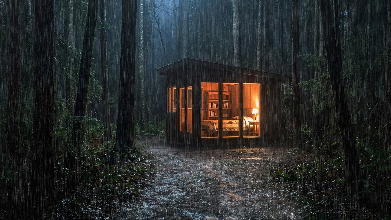 Rainy Forest Cabin Ambience 🌧️ | Heavy Rain Sound for Sleep