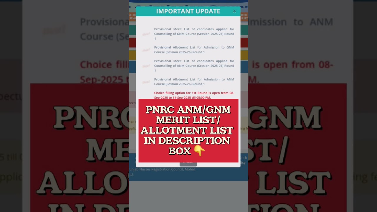 ANM/GNM 1st Round Counselling 2025 | Merit & Allotment List OUT! #pnrc #viralshorts #youtubeshorts