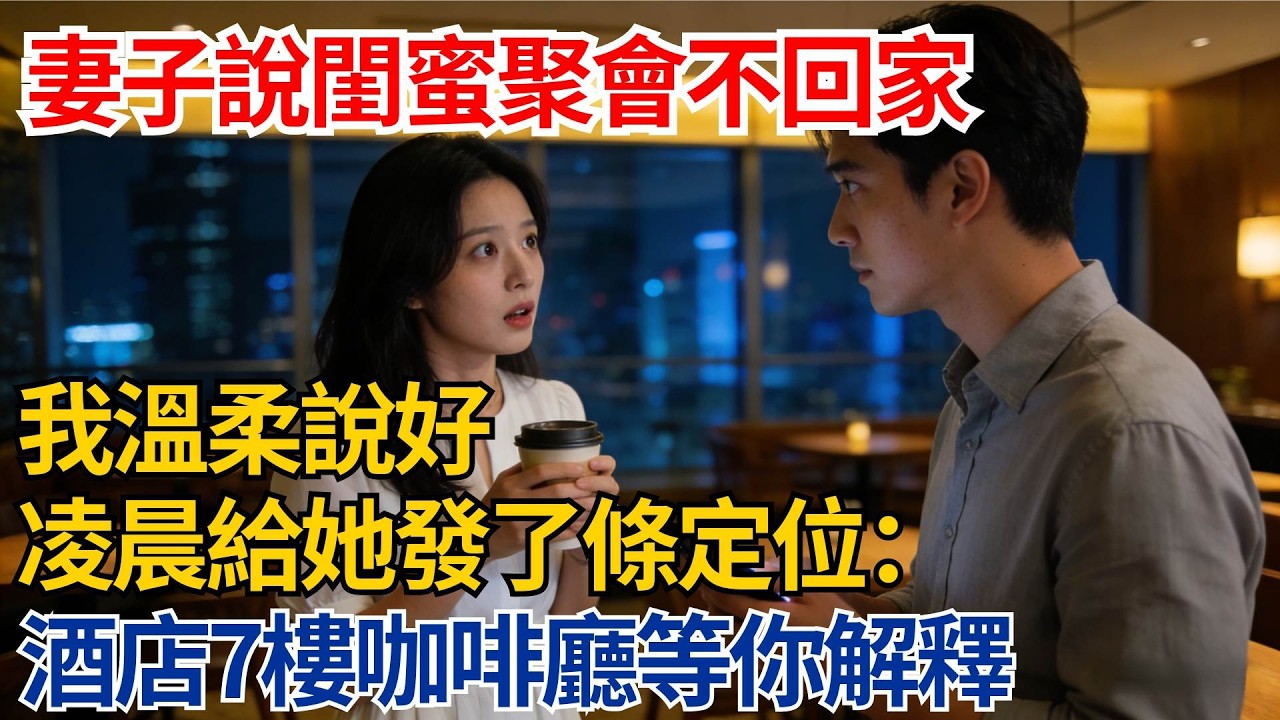 妻子說閨蜜聚會不回家，我溫柔說好，凌晨給她發了條定位：你現在的酒店我也在，7樓咖啡廳等你解釋【都市際遇】#都市情感#情感故事#妻子出軌#出軌故事#婚姻背叛#反轉劇情