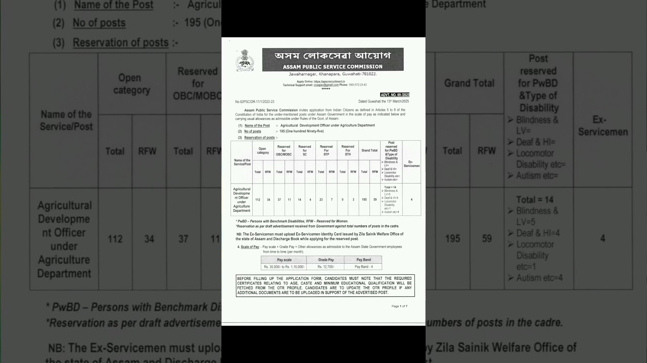 APSC ADO 2025 Complete Notification | Assam Agriculture Development Officer | Total 195 Posts #apsc