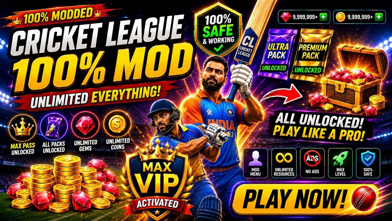 🔥100% WORKING CRICKET LEAGUE MOD+HACK Apk ✅ No Ban Risk ( Unlimited MONEY💰GEMS💎 )How To Download Mod