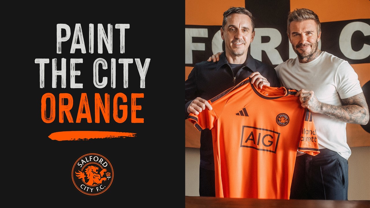 DAVID BECKHAM AND GARY NEVILLE REVEAL NEW SALFORD KIT 🟠 | PAINT THE CITY ORANGE 🎨