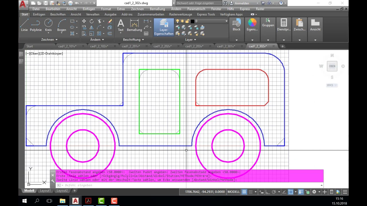AutoCAD 2D L2: &Uuml;8 - Polylinien Fasen und Abrunden sowie Ausmessen