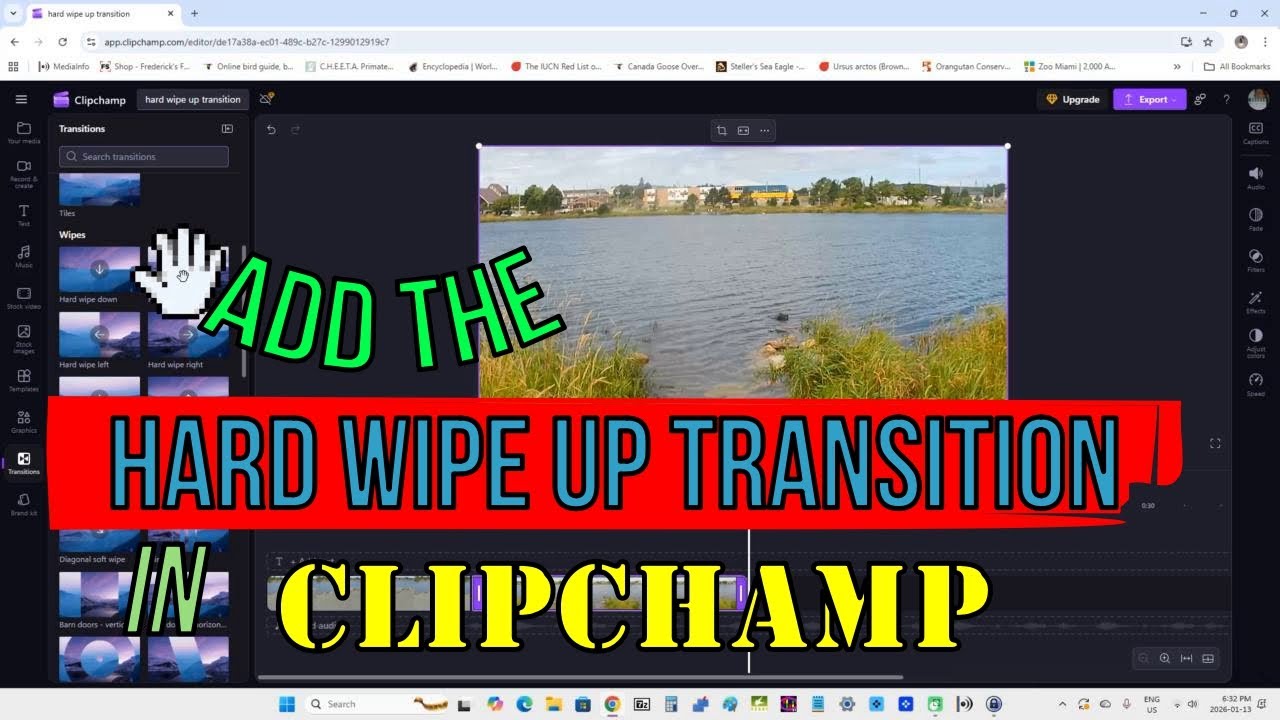 Add the hard wipe up transition in Clipchamp