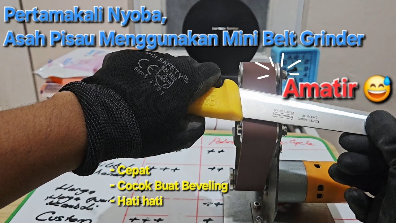 Kagok, pertama nyoba Asah Pisau Pakai Mini Belt Grinder. Bagaimana ke Absrudan Asahnya, Silakan 😅